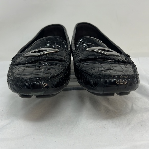 Prada Sz 9.5 Black Crocodile Embossed Patent Leather Driving Moccasins Loafers - Picture 5 of 11